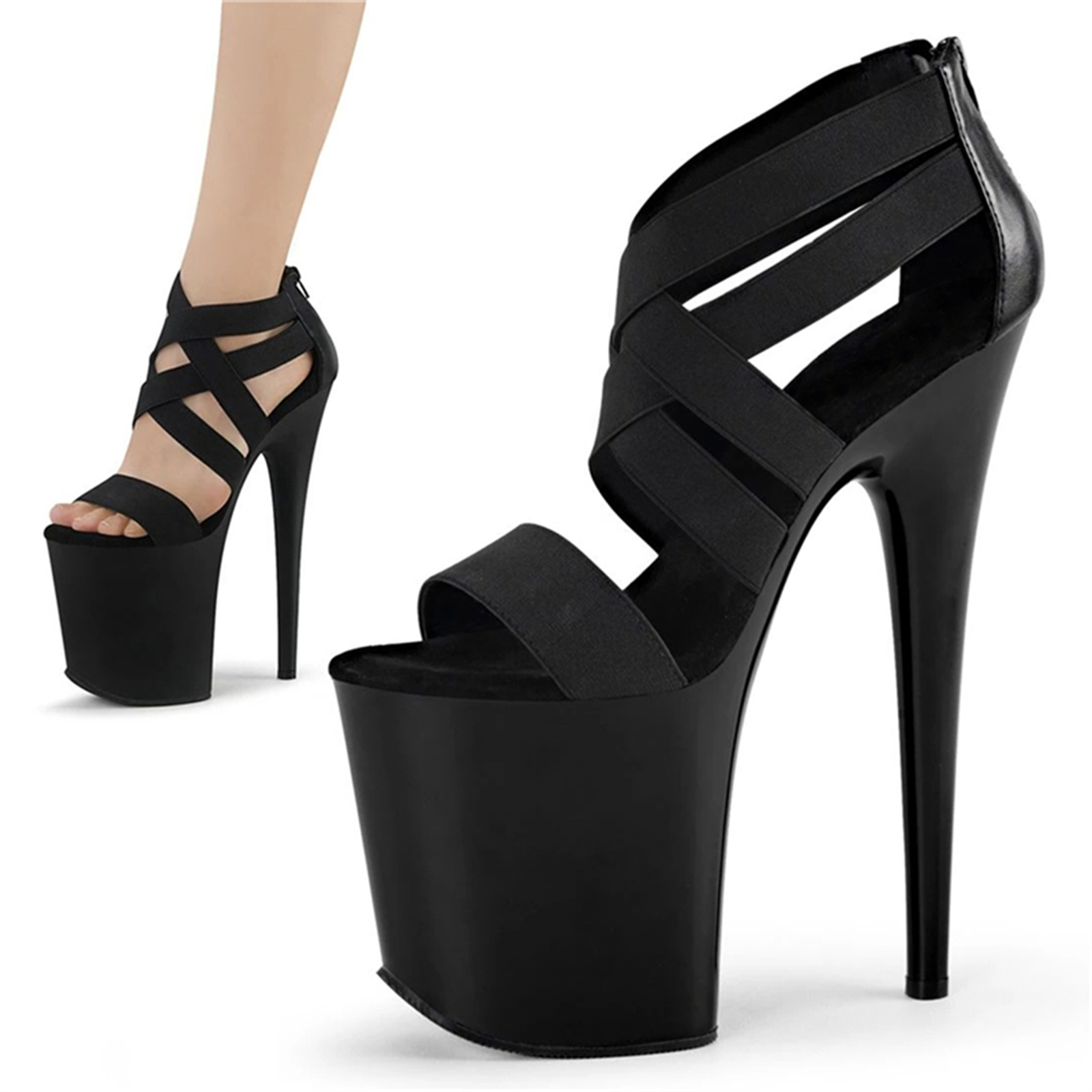 Sandal Strappy Heeled - Sexy Black Strappy Sandals | 20CM
