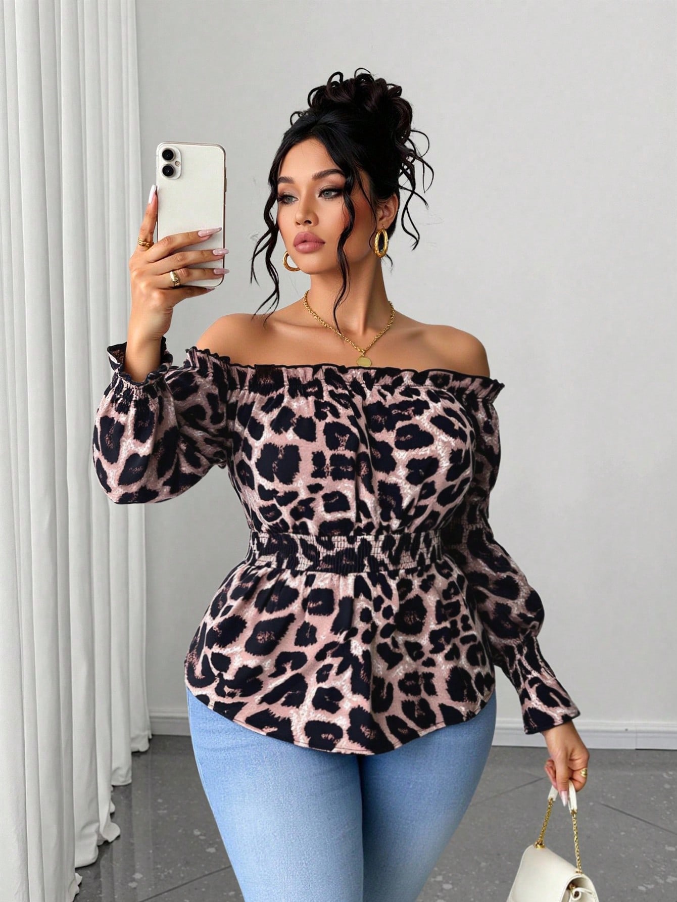 Plus Size Women Leopard Print  - Blouse Off Shoulder recension och pris
