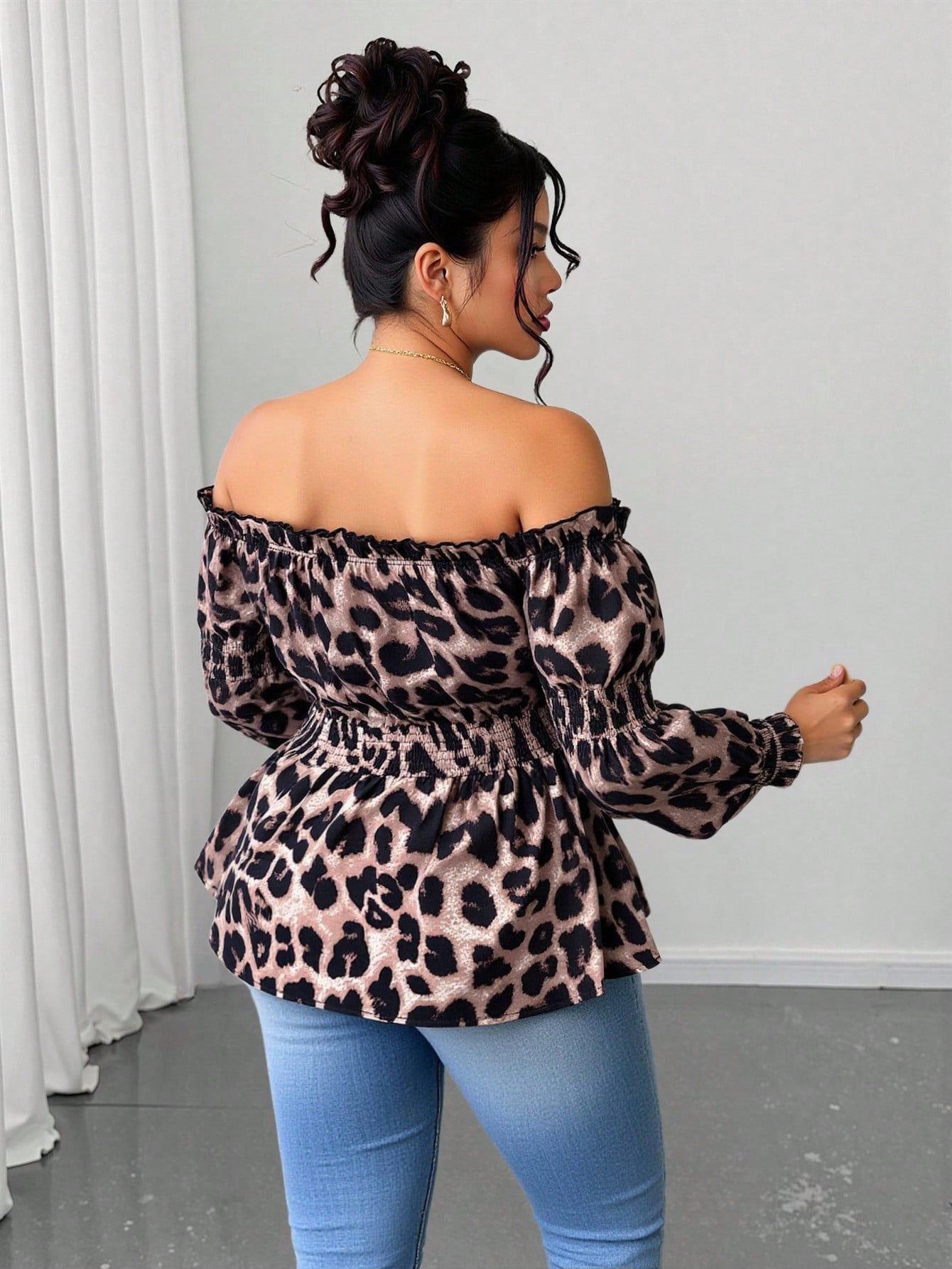 Plus Size Women Leopard Print  - Blouse Off Shoulder recension och pris