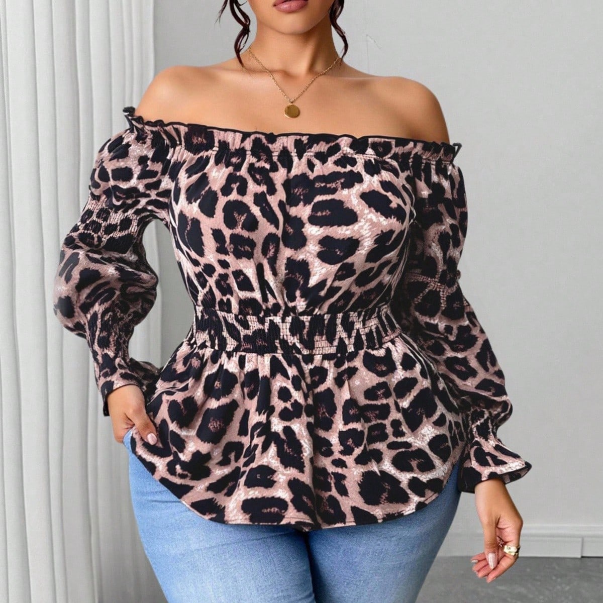 Plus Size Women Leopard Print  - Blouse Off Shoulder recension och pris