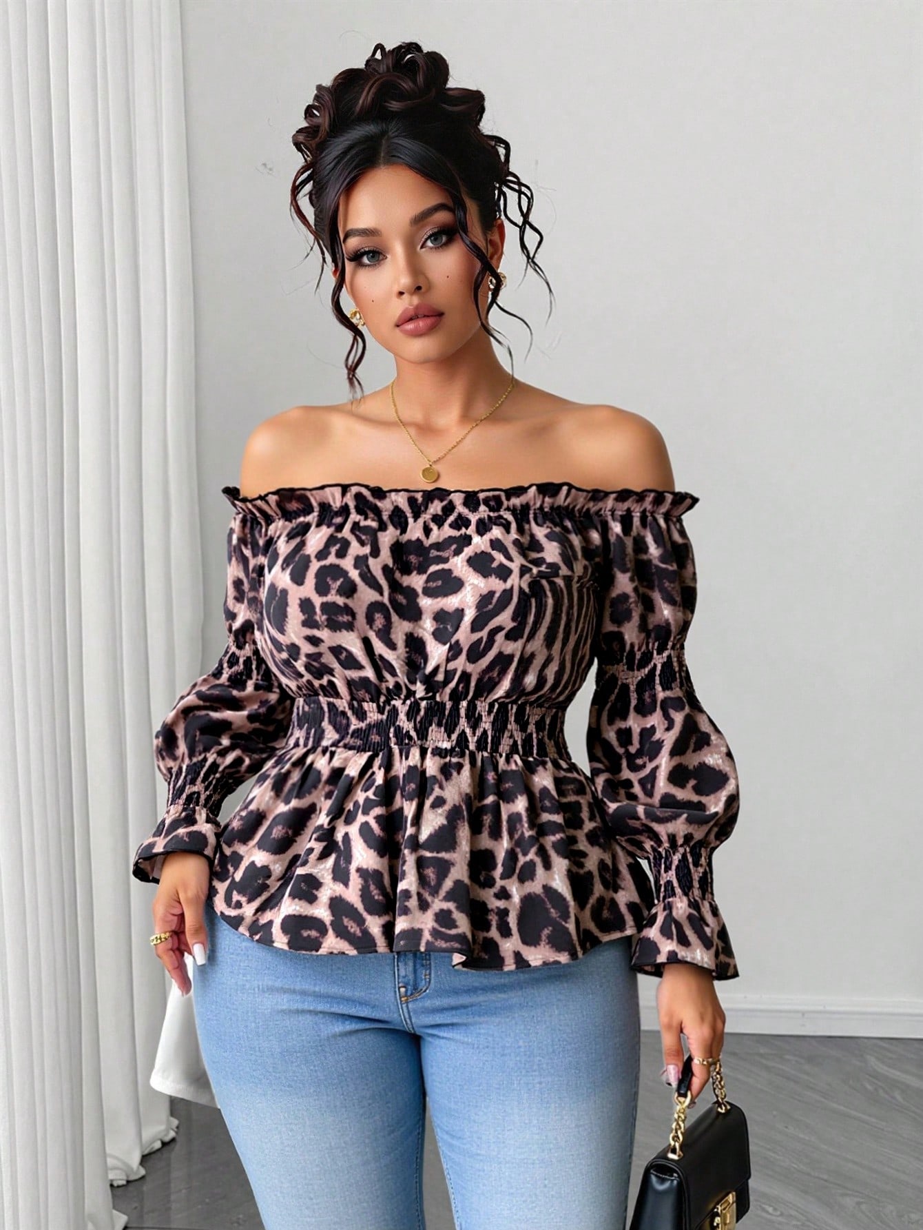 Plus Size Women Leopard Print  - Blouse Off Shoulder recension och pris