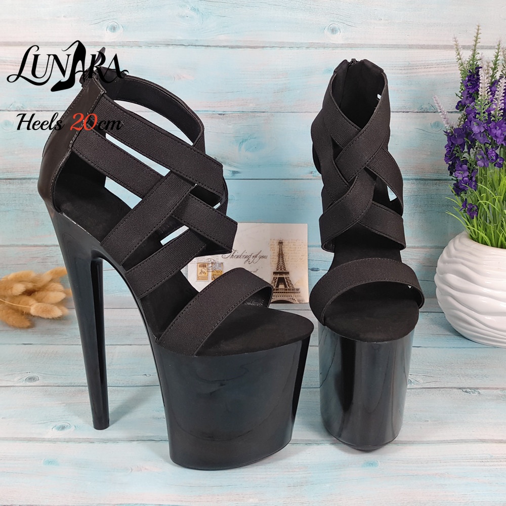 Womens 20cm/8Inch Black Strapp - Sandal Strappy Heeled recension och pris