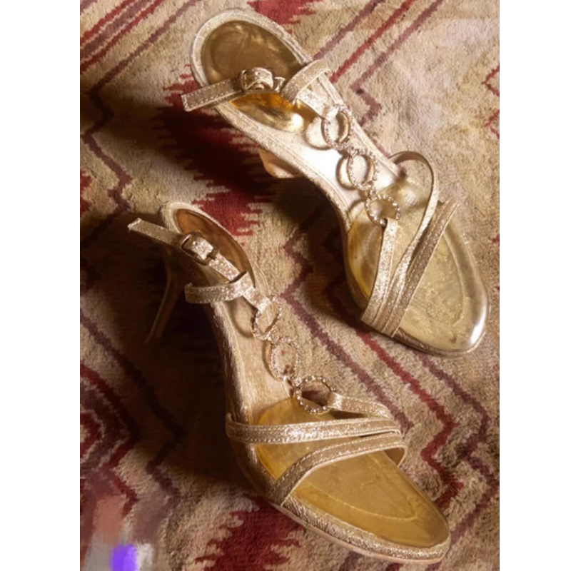 Gold Strappy Rhinestone Slingb - Sandal Strappy Heeled recension och pris