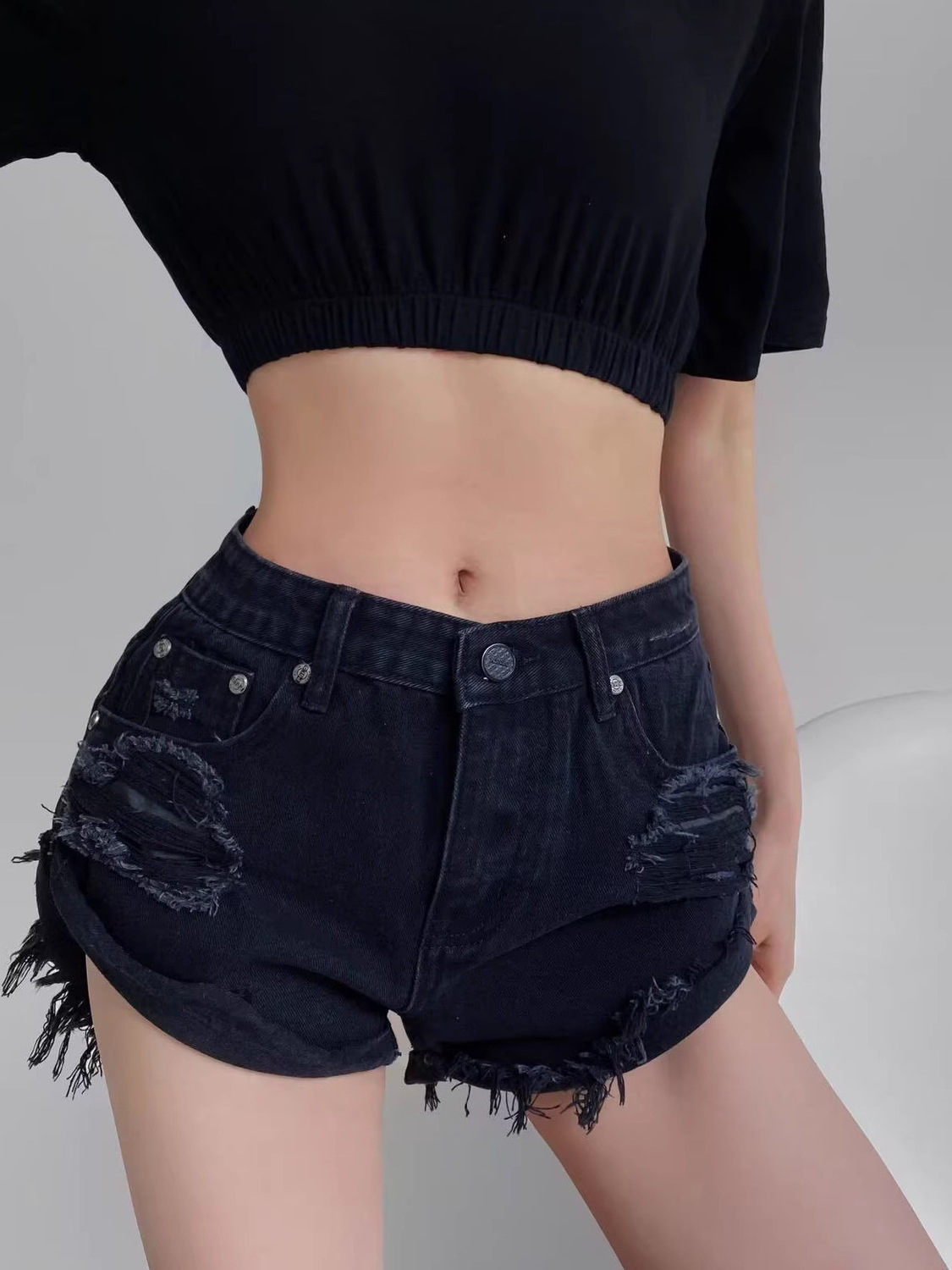 Women's Low Waist Distressed D - Shorts Denim Frayed recension och pris
