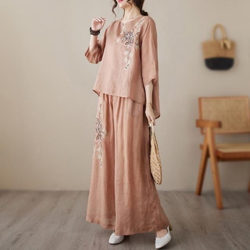 Linen Cotton Two Piece Set Wom - Linen Pant Wide recension och pris