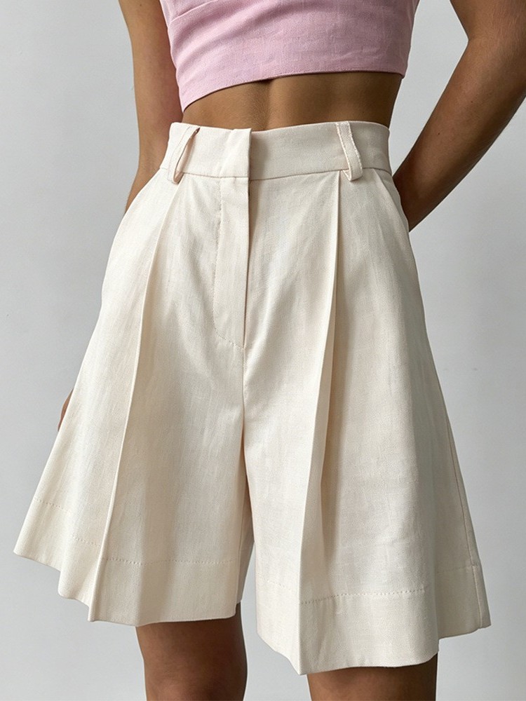 Casual Linen Wide Leg Shorts L - Linen Pant Wide recension och pris