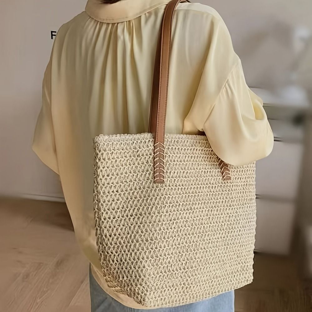 Cute Solid Color Weave Straw T - Tote Bag Beach recension och pris